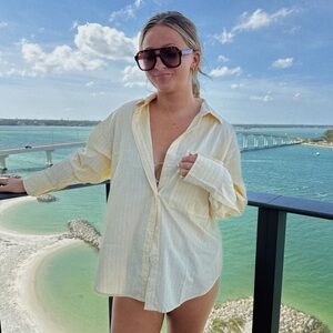 abercrombie yellow striped poplin oversized button down shirt medium